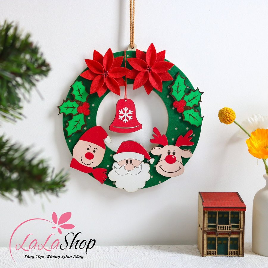 Vòng nguyệt quế gỗ treo cây thông noel trang trí giáng sinh