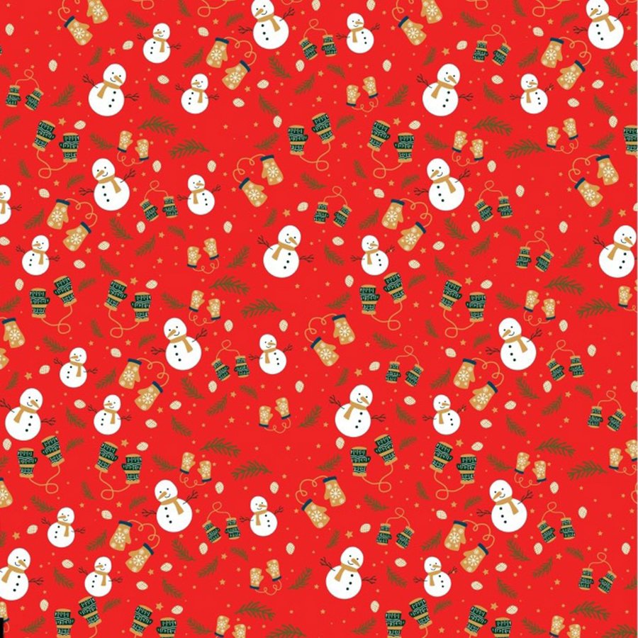 Set 5 giấy gói quà họa tiết người tuyết đáng yêu nền đỏ