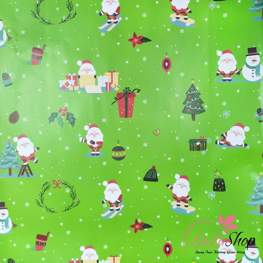 Set 5 Giấy gói quà ông già noel cây thông họa tiết noel nền xanh