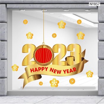 Decal trang trí tết happy new year 2023