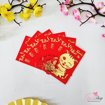 Combo 6 Bao Lì Xì Tết In Nổi 3D Màu Đỏ Tiền Vô Như Nước
