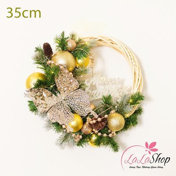 Vòng Nguyệt Quế 35cm quả châu bươm bướm merry christmas trang trí noel có đèn led