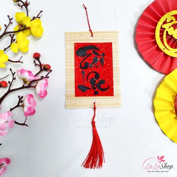 Liễn mành thư pháp đỏ 10x15cm Chữ Tài Lộc liễn treo trang trí tết
