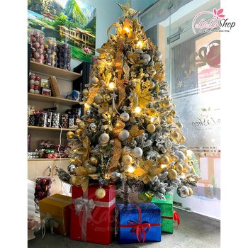 Cây thông noel 2m4 full phụ kiện màu vàng mẫu 22