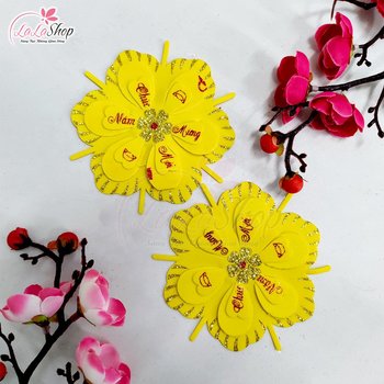 Combo 2 bông mai vàng xốp dẻo 10cm chúc mừng năm mới kim tuyến trang trí tết