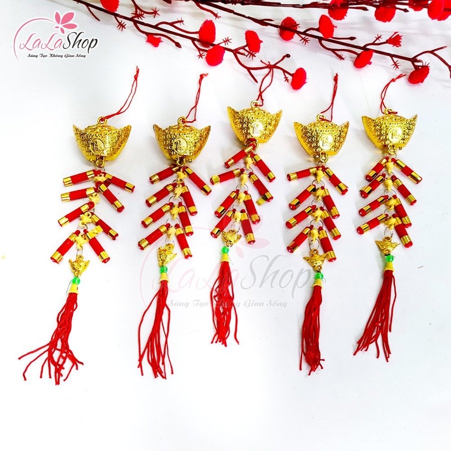 Combo 5 dây lộc treo thỏi vàng chữ phúc trang trí tết