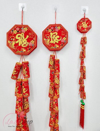 Liễn pháo chữ phúc lộc vải nhung đỏ cao cấp trang trí tết