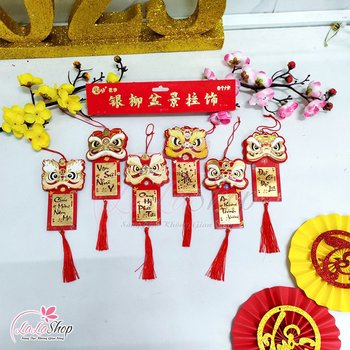 Combo 6 lộc treo đầu lân và câu chúc đón chào năm mới mẫu 2