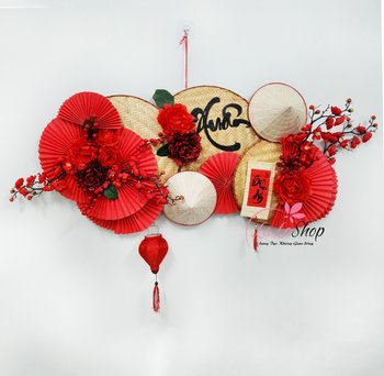 Mẹt tết thư pháp lớn 1m2 sắc đỏ xuân bình an trang trí tết