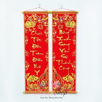 Bộ liễn câu đối chúc tết đến trăm điều như ý-mừng xuân sang vạn sự thành công