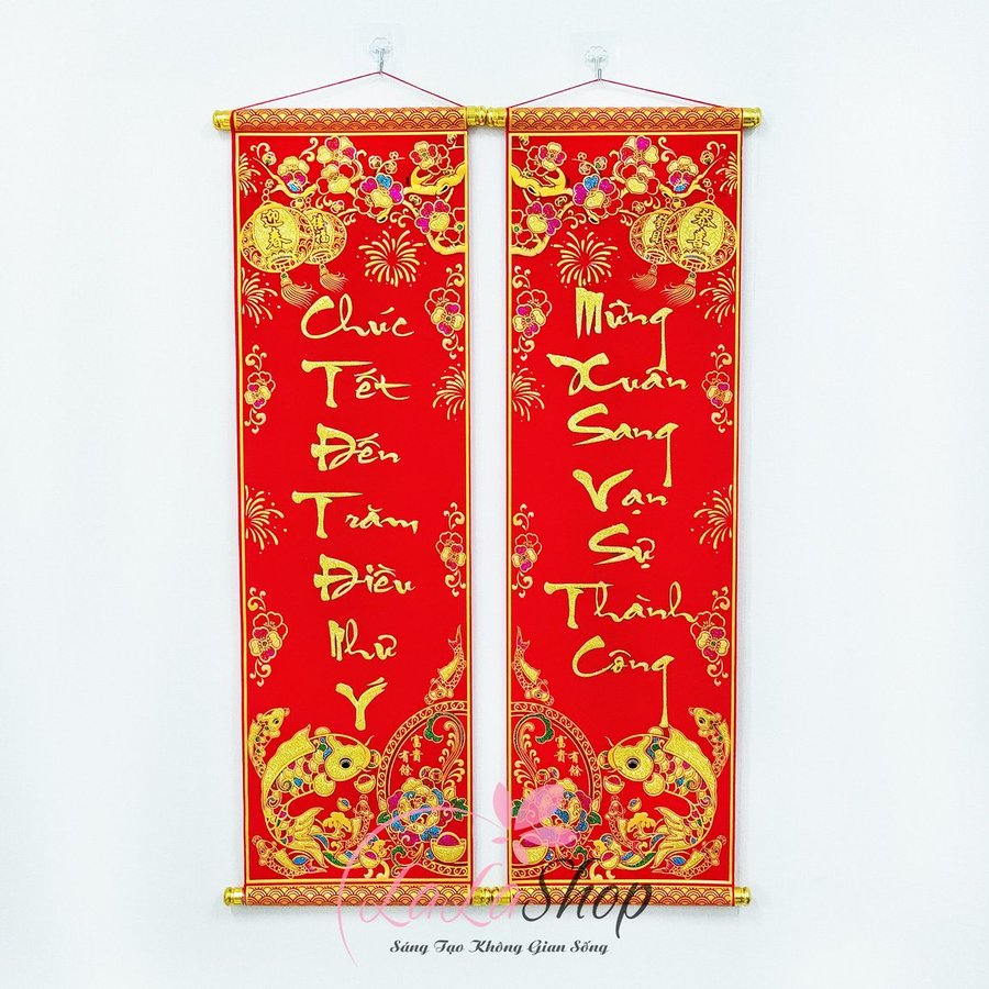 Bộ liễn câu đối chúc tết đến trăm điều như ý-mừng xuân sang vạn sự thành công