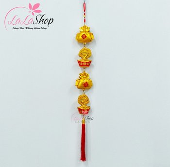 Dây lộc treo đồng tiền thỏi vàng may mắn trang trí tết 85cm