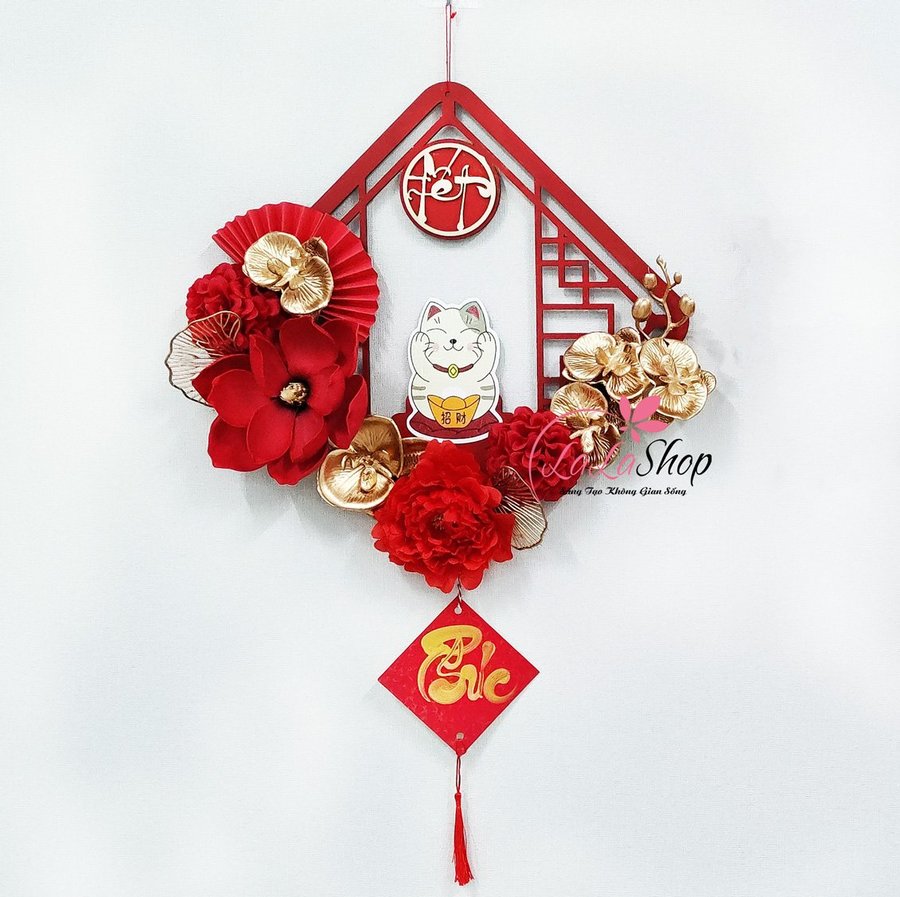 Vòng Hoa Tết Treo Cửa Chữ Phúc Trang Trí Tết 45cm