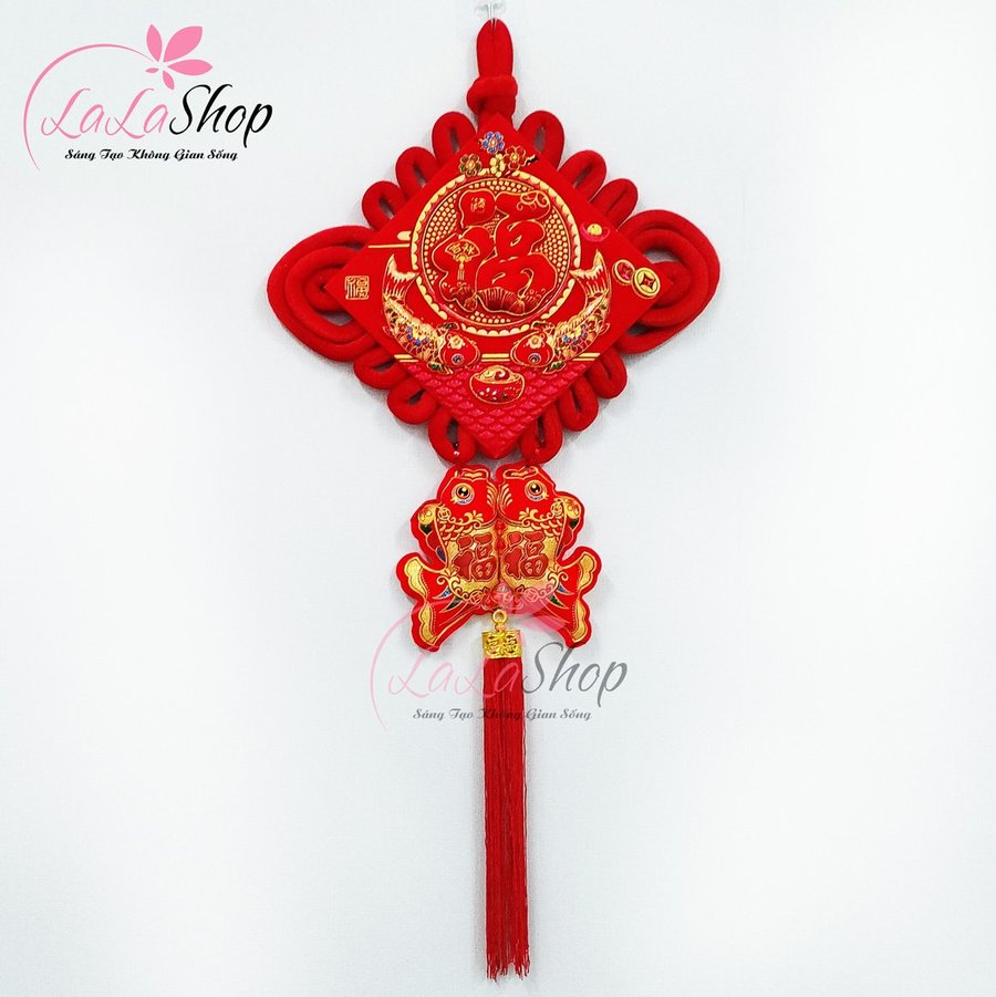 Liễn nhung đỏ chữ phúc cá chép 75cm trang trí tết mẫu 04