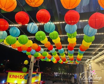 Lồng đèn vải lụa tròn sắc màu trang trí tết