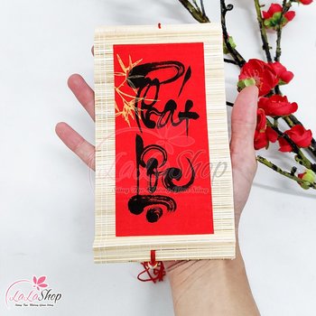 Liễn mành thư pháp đỏ chữ phát lộc liễn treo trang trí tết
