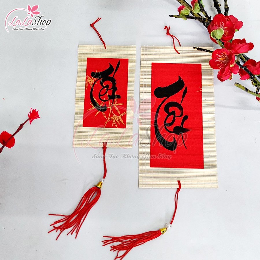 Liễn mành thư pháp đỏ chữ tết liễn treo trang trí tết