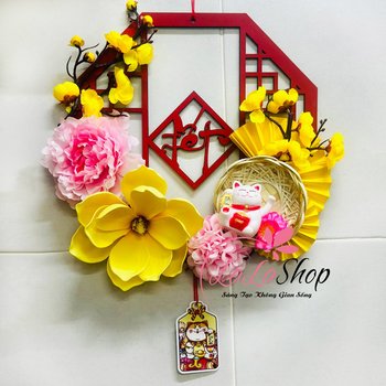 Vòng Hoa Tết Treo Cửa Sắc Vàng Trang Trí Tết 30cm2-