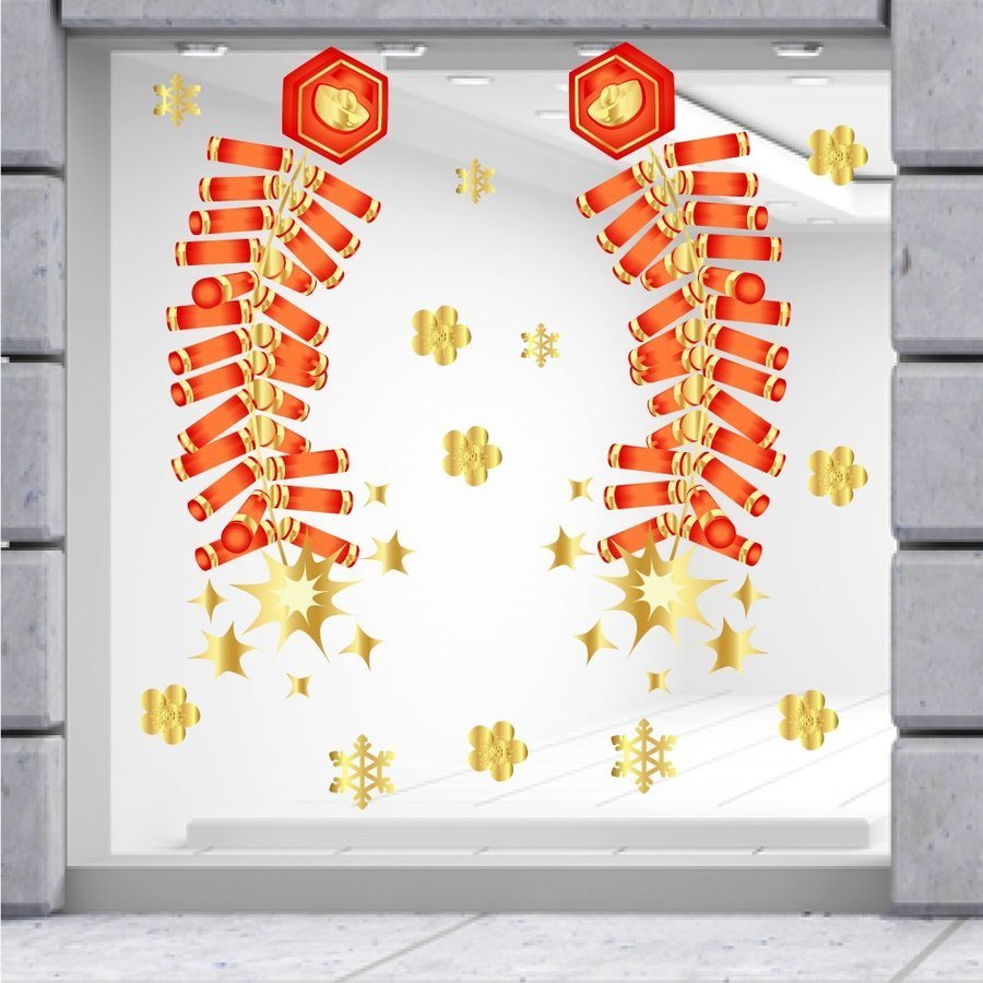 Decal trang trí tết pháo đỏ mừng tết 80x120cm