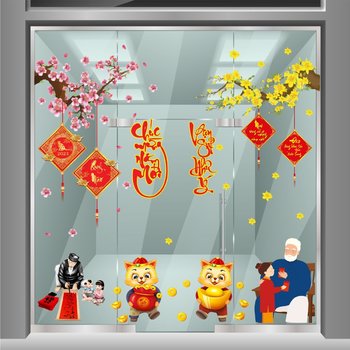 Combo Decal Trang Trí Tết Quý Mão 2023 Mừng Xuân Năm Mới