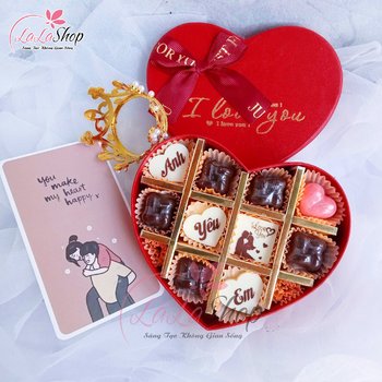 Hộp Socola 10 viên quà tặng Valentine ấm áp chữ anh yêu em mẫu 2