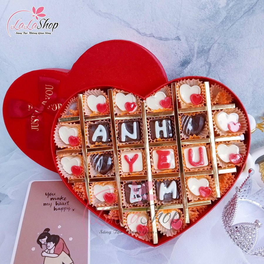 Hộp Socola 24 Viên Quà Tặng Tình Nhân Ngọt Ngào Chữ Anh Yêu Em