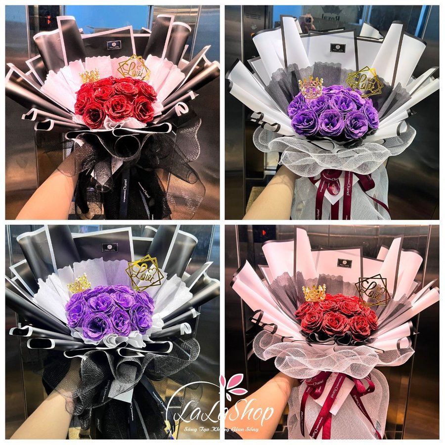 Bó 15 hoa nhũ kim tuyến vĩnh cửu cao cấp