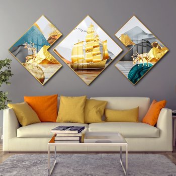 Tranh Tráng Gương Thuyền Buồm Và Nai Vàng Nghệ Thuật Mẫu 2