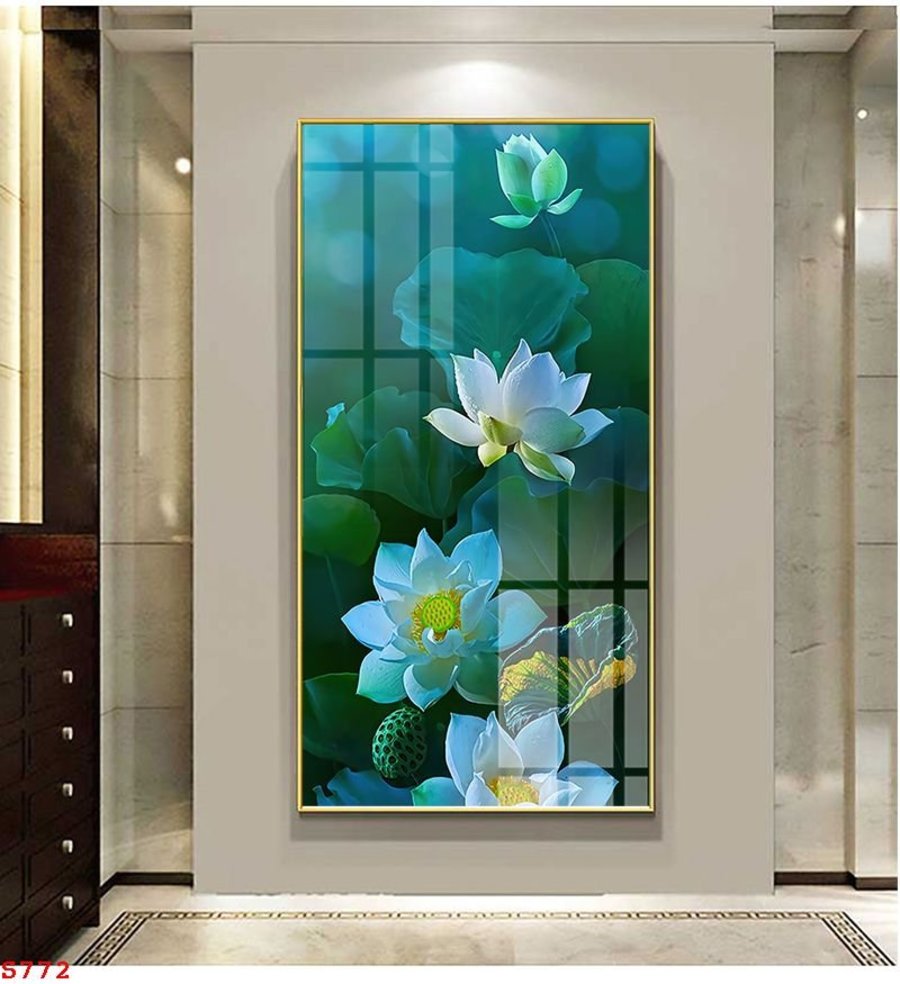 Tranh Tráng Gương Hoa Sen Xanh sắc sảo