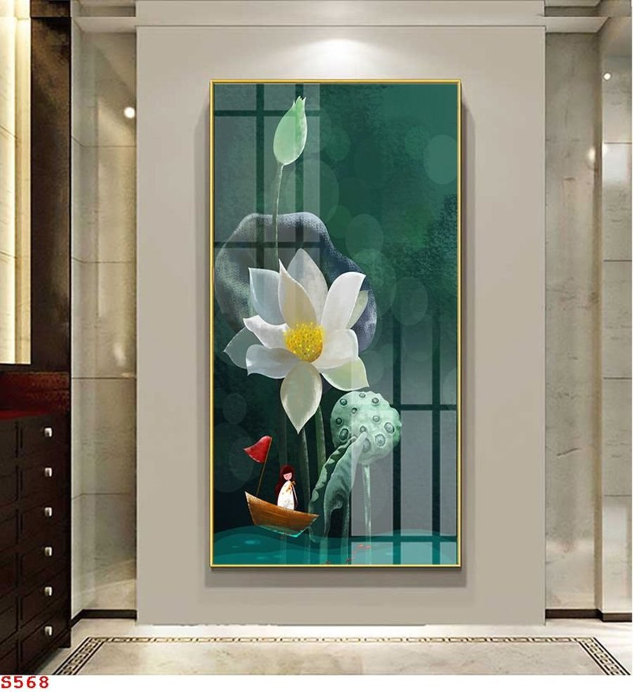 Tranh Tráng Gương Hoa Sen Trắng