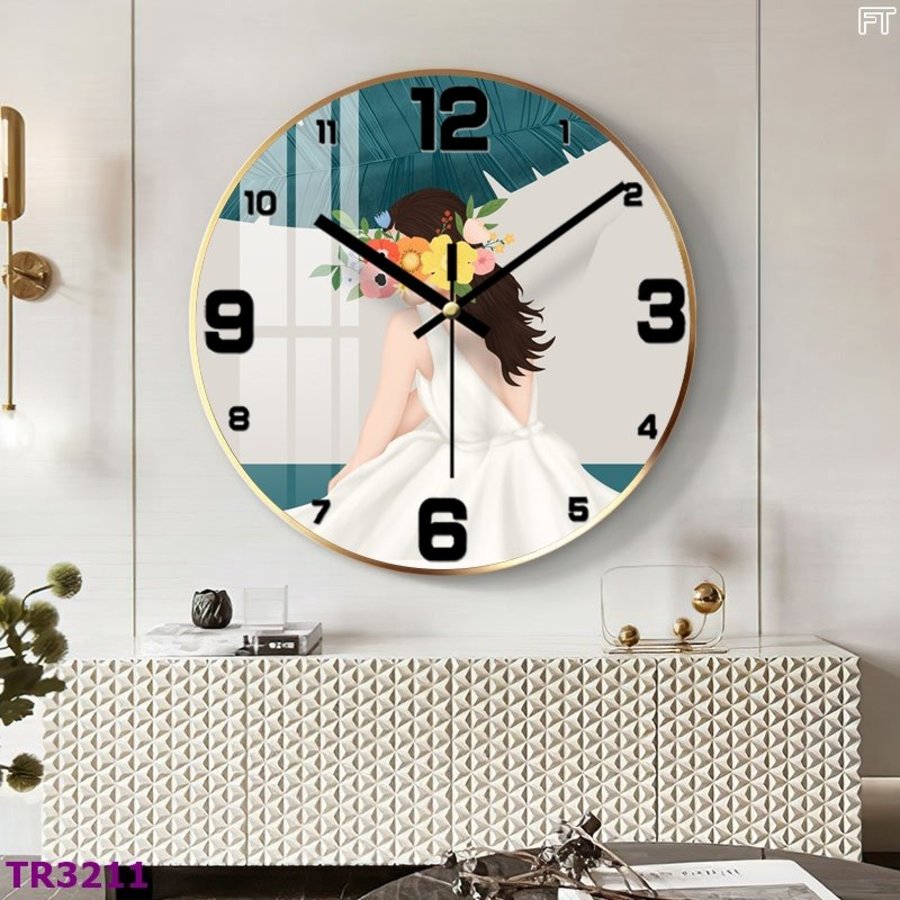 Đồng Hồ Treo Tường Cô Gái Và Hoa Lá TR3211