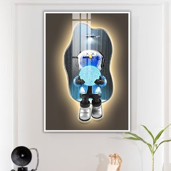 Tranh Treo Tường Gấu Kaws Phi Hành Gia Ôm Qủa Cầu Xanh