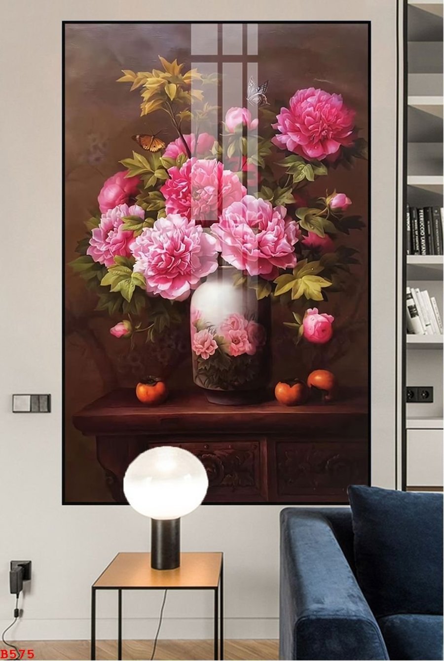 Tranh Treo Tường Bình Hoa Mẫu Đơn Sắc Hồng