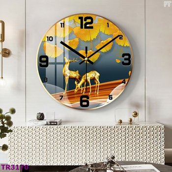 Đồng Hồ Treo Tường Hươu Vàng Và Lá Rẻ Quạt TR3170