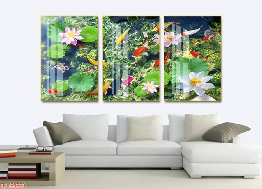 Tranh Treo Tường Nghệ Thuật Cá Chép Và Hoa Sen 3