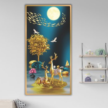 Tranh treo tường phòng khách nghệ thuật hươu vàng đêm trăng 56