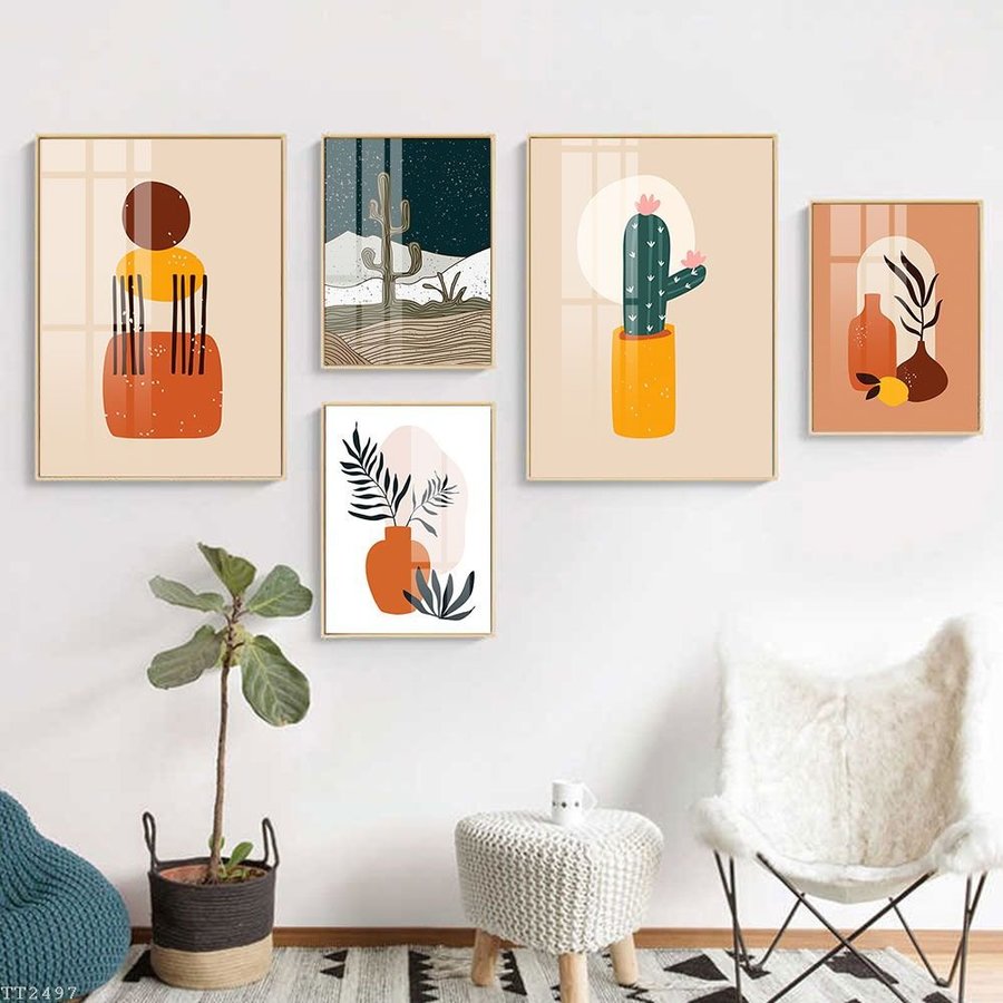 Tranh Treo Tường Nghệ Thuật Tối Giản Cây Xương Rồng