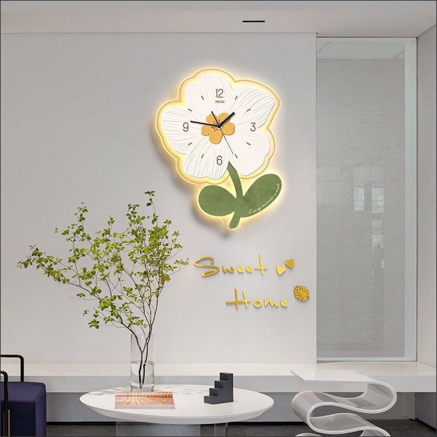 Tranh Đồng Hồ Đèn Led Tráng Gương Pha Lê Hoa Nghệ Thuật Sang Trọng