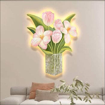 Tranh Treo Tường Đèn Led Tráng Gương Pha Lê Bình Hoa Nghệ Thuật