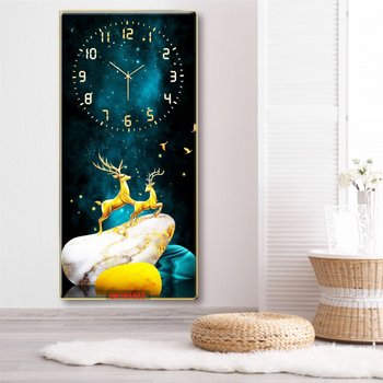 Tranh Đồng Hồ Treo Tường UV Pha Lê Bóng Hươu Nai Vàng Nghệ Thuật