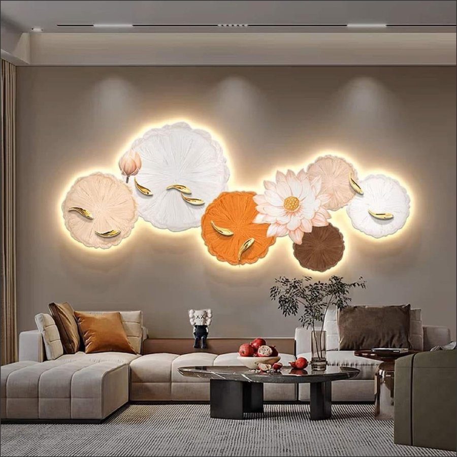 Tranh Đèn Led Tráng Gương Pha Lê Cá Chép Và Hoa Sen