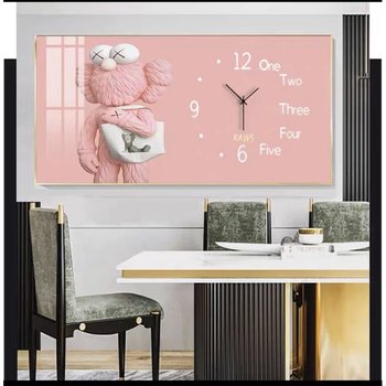 Tranh Đồng Hồ Treo Tường UV Pha Lê Bóng Gấu Kaws Hồng Hiện Đại