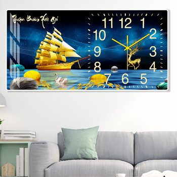 Tranh Đồng Hồ Treo Tường Thuận Buồm Xuôi Gió Và Hươu Vàng Tài Lộc