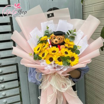 Bó Hoa Hướng Dương Kèm Gấu Tặng Qùa Tốt Nghiệp