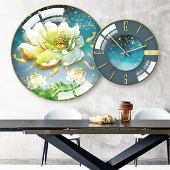 Tranh Đồng Hồ Treo Tường UV Pha Lê Bóng Cửu Ngư Quần Hội