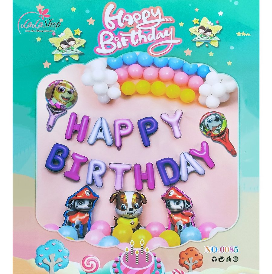 Set bong bóng trang trí sinh nhật happy birthday cún con 60