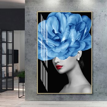 Tranh treo tường cô gái nghệ thuật hoa mẫu đơn xanh 95