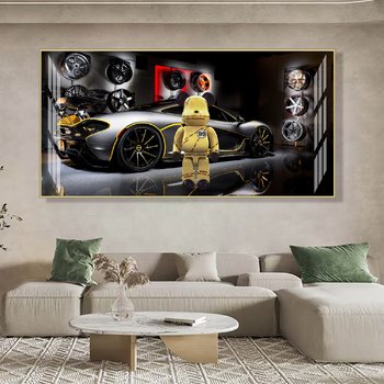 Tranh treo tường gấu bearbrick bên siêu xe