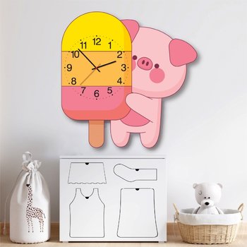 (Hàng sẵn -)Đồng Hồ Gỗ Treo Tường Hình Heo Hồng