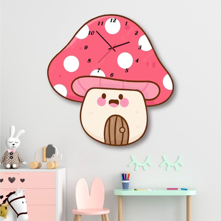 Đồng Hồ Gỗ Treo Tường Hình Nấm Hồng